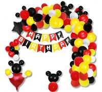 156 globos de ratón de dibujos animados con arco de guirnalda de 40,8 cm y 10,5 cm de aluminio, confeti amarillo, blanco, globos de látex para el tema del ratón, suministros de fiesta de cumpleaños,