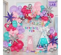 156 piezas de decoraciones de fiesta de ciencia, pancarta, arco de globos arco iris, kit de guirnalda para semana de laboratorio, diversión de ciencia loca, estudiantes científicos, tema educativo