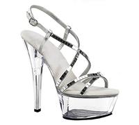 15CM Moda para Mujer Sexy Clear Peep Toe Tacones Altos Sandalias Plataforma Correa de Tobillo Stiletto Bombas de tacón Alto Vestido de Corte Zapatos de Discoteca de Fiesta,Plata,37 EU
