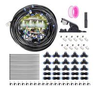 15M AGPTEK Kit de riego sistema de nebulización, 79PCS con 15 boquillas de niebla con junta en T, sistema de refrigeración exterior por niebla, nebulizador para terraza, jardín