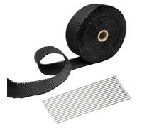 15m cinta anticalorica para escapes, cinta de escape termica para tubo de escape coche y motocicleta con 15 bridas, negro cinta anticalorica aislante térmica en fibra de vidrio