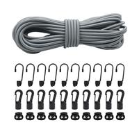 15m De Cuerda Elástica Segura, 6mm cuerdas Elásticas Y Fijaciones,10 De Ganchos Elásticos, 10 Ganchos De Plástico Para Cuerda Elástica,10 Cierres Elásticos De Plástico Lonas, Portaequipajes (6mm,Gris)