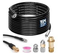 15M Desatascador Tuberias a Presion, Manguera Desatascador Tuberias 180Bar 60°C, Manguera Hidrolimpiadora con Boquillas Rígidas & Giratorias, Limpieza Fácil de Tuberías, para Kärcher K2 K3 K4 K5 K6 K7