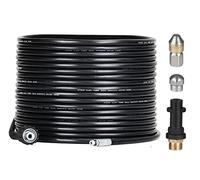 15M Kit de Manguera para Limpiar Tuberías Compatible con Limpiadores de alta Presión Kärcher K2 K3 K4 K5 K6 K7, 180Bar Manguera Desatascadora con Boquillas de Latón, Rígidas y Giratorias, Negra