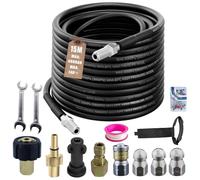 15M Kit de Manguera para Limpiar Tuberías,Desatascador Karcher compatible con Karcher K2-K7, Lavor, Bosch, 400 Bar/5800 PSI,Kit de Limpieza de Manguera de Drenaje con 4 Boquillas y 2 Adaptadores