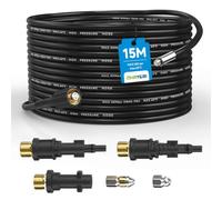 15M Tuyau Déboucheur Canalisation pour Nettoyeur Haute Pression Kärcher K2 K3 K4 K5 K6 K7 HD HDs, 180Bar Kit Furet Professional avec Buse à Jet et Rotatif & Adaptateurs pour Lavor Parkside & Bosch