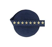 15mm Gold Star Foil Print Foldover Elastic FOE Spandex Band Tape Hair Tie Headband DIY Sewing Trim(Star B-Dresden Blue,100 Yards)