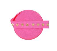 15mm Gold Star Foil Print Foldover Elastic FOE Spandex Band Tape Hair Tie Headband DIY Sewing Trim(Star B-Passion Fruit,10 Yards)
