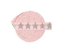 15mm Gold Star Foil Print Foldover Elastic FOE Spandex Band Tape Hair Tie Headband DIY Sewing Trim(Star A-Light Pink,100 Yards)