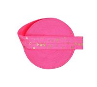 15mm Gold Star Foil Print Foldover Elastic FOE Spandex Band Tape Hair Tie Headband DIY Sewing Trim(Star C-Passion Fruit,50 Yards)