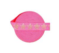 15mm Gold Star Foil Print Foldover Elastic FOE Spandex Band Tape Hair Tie Headband DIY Sewing Trim(Star A-Passion Fruit,10 Yards)