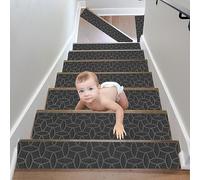 15PCS Alfombra Antideslizante para escaleras, Interior Alfombrillas de Escalera para Peldaños Autoadhesiva Amortigua Sonidos Protección, Pisadas Antideslizantes para Niños, Ancianos, Animales 76x20cm