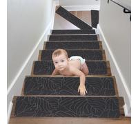 15PCS Alfombra Antideslizante para escaleras, Interior Alfombrillas de Escalera para Peldaños Autoadhesiva Amortigua Sonidos Protección, Pisadas Antideslizantes para Niños, Ancianos, Animales 76x20cm