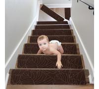 15PCS Alfombra Antideslizante para escaleras, Interior Alfombrillas de Escalera para Peldaños Autoadhesiva Amortigua Sonidos Protección, Pisadas Antideslizantes para Niños, Ancianos, Animales 76x20cm