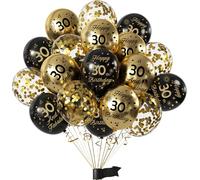 15pcs Años Decoracion Aniversario Cumpleaños,Oro Negro Fiesta 30Años Confetis Látex Globos cumpleaños con Happy Birthday Feliz para niño y niña hombres mujer Dfiesta de cumpleaño 30 Años Decoracione