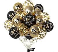 15pcs Años Decoracion Aniversario Cumpleaños,Oro Negro Fiesta 85Años Confetis Látex Globos cumpleaños con Happy Birthday Feliz para niño y niña hombres mujer Dfiesta de cumpleaño 85 Años Decoracione
