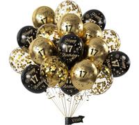 15pcs Años Decoracion Cumpleaños,Globos 17 Cumpleaños Hombres Mujer,Oro Negro Fiesta 17er Globos cumpleaños con Happy Birthday Feliz para niño y niña Dfiesta de cumpleaño 17 Años Decoracione