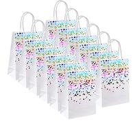 15pcs Bolsas de Papel Kraft, Sacos de Presente Com Alças, Sacos Papel Kraft, Bolsas de Regalo Fiestas, Bolsas Papel Regalo con Corazón Puntos para Celebraciones,Baby Shower,Navidad(Blanco con colorido