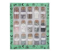 15pcs Chakra Healing Stones in Glass Bottles | 15 Different Crystals for Mindfulness/Wellness/Spiritual Exercise | Crushed Stone Chips with Labels