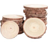 15PCS Rodajas de Madera Círculos, BetterJonny Madera Rebanada Natural Maderas Naturales Con Corteza de Árbol para Adornos de Halloween Navidad Manualidades, 12-14cm