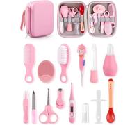 15PCS Trousse de Soin Bebe Kit Trousse de Toilette Bebe pour Prendre Soin kit de Soins pour bébé Professionnel Sans BPA Accessoires Bebe Naissance Fille pour Voyage Maison - Rose