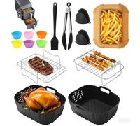 15Psc Molde Silicona Freidora de Aire para Ninja SL400EU 9.5L, Accesorios Freidora Sin Aceite para Foodi Max Dual Zone AF400EU / AF300EU,Grill/papel para hornear/cepillo de aceite