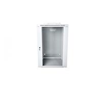 15U wall mounting cabinet 19" rack 600x600, glass door, double sectioned, mounted, 60kg, grey (RAL 7035)