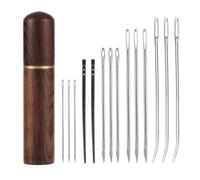 15uds Kit de Agujas de Coser de Cuero, Aguja de Coser a Mano de Ojo Grande Acero Aguja de Tapiz Doblada Resistente Aguja de Cordón de Cuero con Estuche de Madera para Manualidades DIY