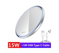 (15W blanco con cable) Cargador inalámbrico 15W 10W placa metal vidrio espejo Samsung S20 S21 Ultra