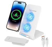 15W Cargador de Inducción Inalámbrico Rápido Estación de Carga para iPhone 15 14 13 12 11 Pro MAX Galaxy S25 S24 S23 S22 Google Xiaomi etc (Blanco)