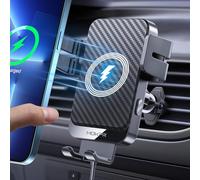 15W Cargador Inalámbrico Coche,Wireless Car Charger Soporte con Bloqueo Automático Rápida Salida de Aire para iPhone (Fibra de Carbono Negra)