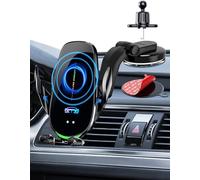 15W Qi Cargador Inalámbrico Coche, 【percepción Inteligente】 Rápida Soporte Movil Coche Porta Soporte con Bloqueo Automático Ventosa Car Phone Holder para iPhone 12/13/14 Pro MAX Mini Plus