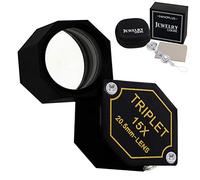 15x Lupa Joyería Lupa 20.5mm Trillizo Lente Óptico Vaso Bolsillo Joya Aumentador Herramienta para Joyero, Sello Filatelista, Acuñar Numismático, Acromático Negro Hexagonal Diseño Equipo Conjunto
