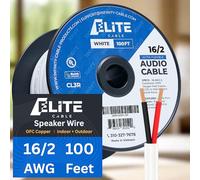 16/2 Cable de cable de altavoz de audio, 16 AWG/2 conductores, lista UL, CMR/CL3R, (Riser/In-Wall & Outke/In-Ground (Direct Burial)- 100% libre de oxígeno puro de cobre desnudo (OFC), cable a granel de 100 pies (65 hebras), blanco