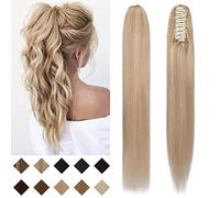 16"(40cm) SEGO Coleta Postiza Pelo Natural con Pinza [#18/613 Rubio Ceniza/Blanqueador Rubio] Clip Extensiones de Cola Cabello Humano Lisa para Mujer Remy Human Hair (105g)