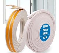 16,5M Burlete Ventana y Burlete Puertas Blanco - Aislante Termico para Ventanas Adhesivo Goma Ventana Corredera Aluminio, Madera y PVC - Burlete Puerta Exterior para Aislar Frio e Insonorizar Viento