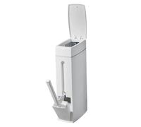 16.5x8x4.3in lata de basura delgada con tapa, contenedor de baño que abre la prensa de 1.2 galones con soporte de cepillo para el baño, ahorro de espacio en blanco
