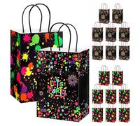 16 bolsas de regalo luminosas para fiestas de cumpleaños infantiles, que brillan en la oscuridad, bolsas con asa, pequeñas bolsas de papel para cumpleaños infantiles, carnaval neón