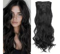 16 Clips Hair Extension Black Long Straight Natural Ombre Hairpiece For Women Hairstyle(Color-1)