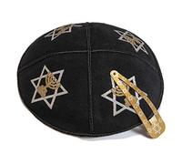 16 cm Cuero judío Negro Kipa Kippah Yarmulke Synagogue Star of David Design