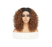 16" corto afro rizado rizado peluca 13x4x1 pulgadas sintético encaje frente pelucas para mujeres agrega volumen al cabello(marrón)