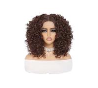 16" corto afro rizado rizado peluca 13x4x1 pulgadas sintético encaje frente pelucas para mujeres agrega volumen al cabello(marrón drak)