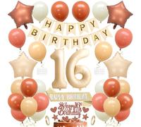 16 cumpleaños decoración niño niña globo 16 cumpleaños sashes Happy Birthday Banner Látex Globo Estrella Globo de papel de aluminio Decoración para tartas decoración de tartas niño 16º cumpleaños