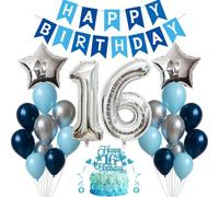 16 cumpleaños decoración niño niña globo 16.geburtstag Deko azul plata cumpleaños decoración 16 años hombre 16 globos dorados 16 años decoración de cumpleaños hombre 16 años decoración de cumpleañ