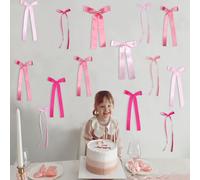 16 decoraciones de fiesta de cumpleaños con lazo rosa, lazos de cinta de satén, decoración de fondo de fiesta, 3 tamaños, decoraciones de lazo "She's Tying the Knot" para coqueta, despedida de soltera