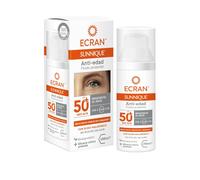 Ecran Sunnique - Fluido Facial Solar Anti-edad FPS 50+, con Ácido Hialurónico, Protección Muy Alta UVB + UVA e IR-A, Anti Arrugas y Anti Manchas, Fórmula con VitEox 80, Para Cara y Escote - 50 ml
