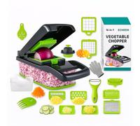 16 en 1 Mandolina de Cocina Multifuncional - Cortadora de Verduras Profesional con 6 Tipos de Corte Ajustables - Rebanadora y Rallador de Frutas y Vegetales con Protector de Manos y Acero Inoxidable