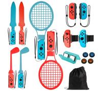 16 en 1 Switch Sports Accesorios para Switch / Switch OLED, iulrtba Switch Sports Pack Paquete de Accesorios con Correa de Pierna,Raquetas de Tenis,Palos de Golf,Espadas,Muñequeras,Bolsa de Transporte