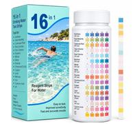 16 en 1 tiras de prueba para el agua de la piscina, pH libre, Kit de Análisis de Calidad del Agua para Piscina, SPAs y Agua Potable, Tiras Reactivas con 16 Parámetros para Dureza Total, Alcalinidad