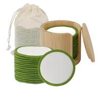 16 esponjas faciales de algodón de bambú, suaves, de limpieza, cara redonda, reutilizables, con bolsa de lavandería y soporte de bambú, cuidado de la piel, almohadillas desmaquillantes de absorció.